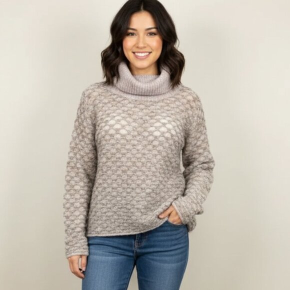Revolve One Grey Day Lita Mohair Wool Turtleneck Sweater Coffee Size Small - Picture 1 of 16